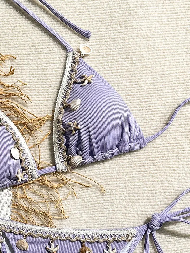 Bikini a Triangolo "Ocean Pearl" con Conchiglie e Perline