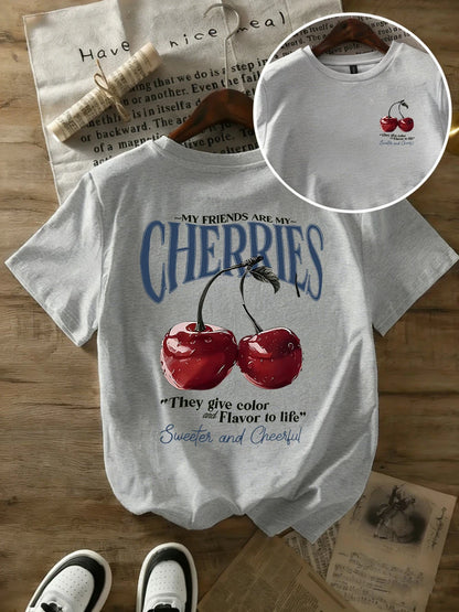 T-shirt in Cotone Bianca con Stampa "Cherries"