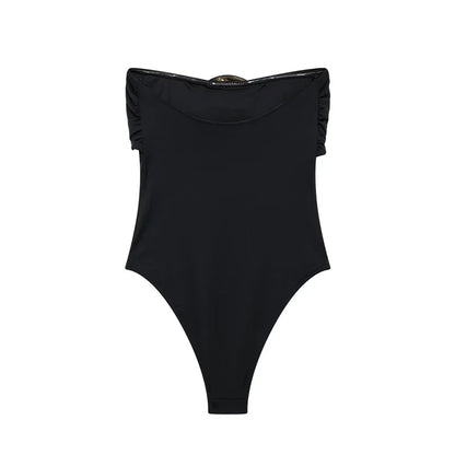 Body Donna a Fascia Nero con Dettaglio Gioiello