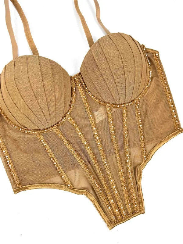 Body Corsetto Nero con Strass e Brillantini