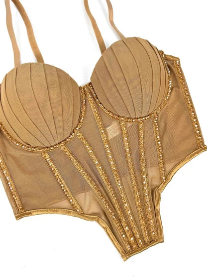 Body Corsetto Nero con Strass e Brillantini