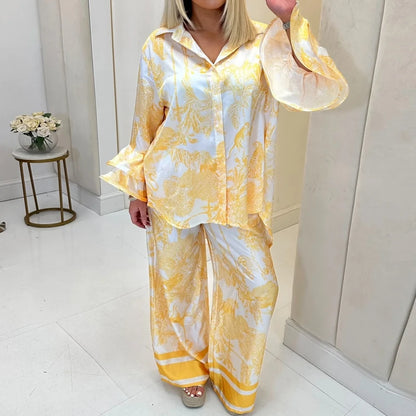Completo Coordinato Camicia e Pantalone Palazzo Stampa Toile