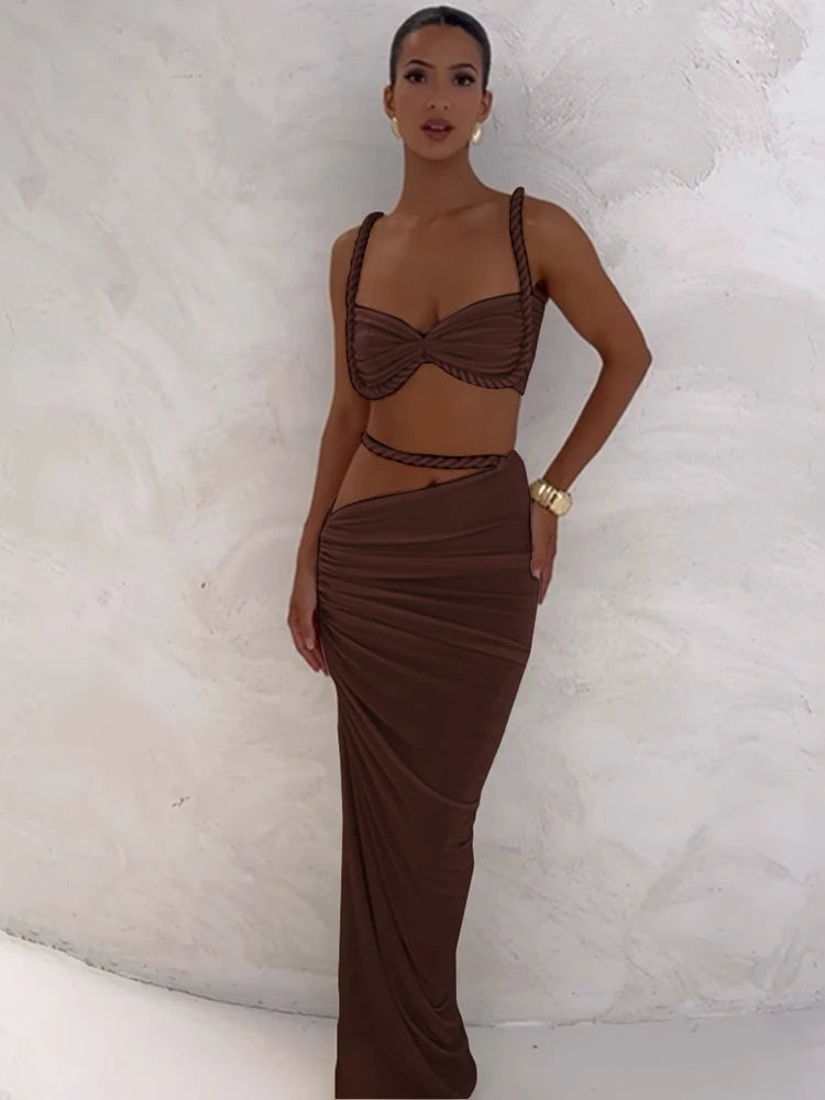 Set Coordinato Top a Bustino e Gonna Lunga Cut-Out
