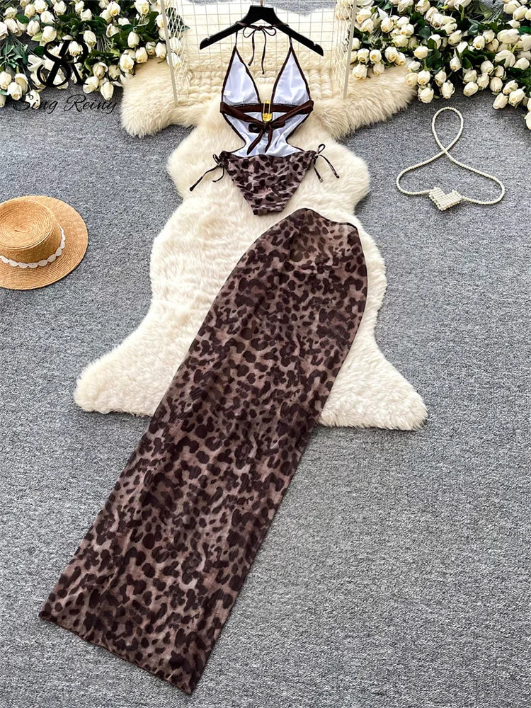 Set 2 Pezzi Mare | Costume Leopardato + Gonna con Spacco