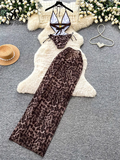 Set 2 Pezzi Mare | Costume Leopardato + Gonna con Spacco