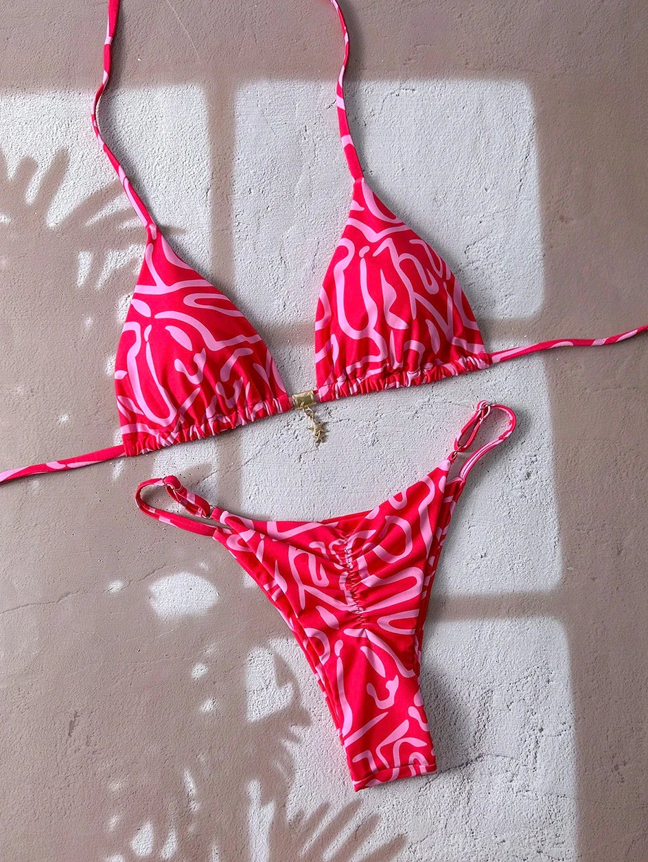 Bikini a Triangolo con Stampa Etnica Colorata