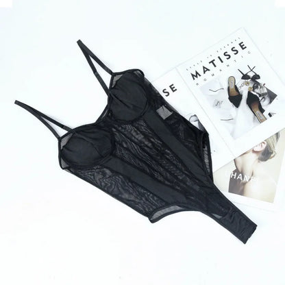 Body Corsetto in Mesh Nero con Coppe Strutturate