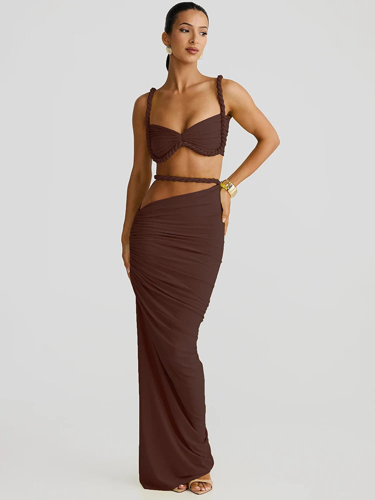 Set Coordinato Top a Bustino e Gonna Lunga Cut-Out