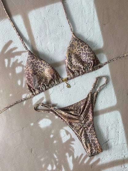 Bikini a Triangolo con Stampa Etnica Colorata