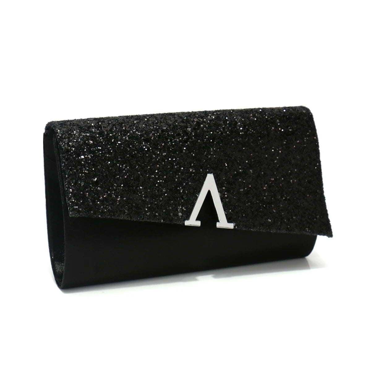 Borsa Clutch Rigida Glitter con Chiusura Geometrica