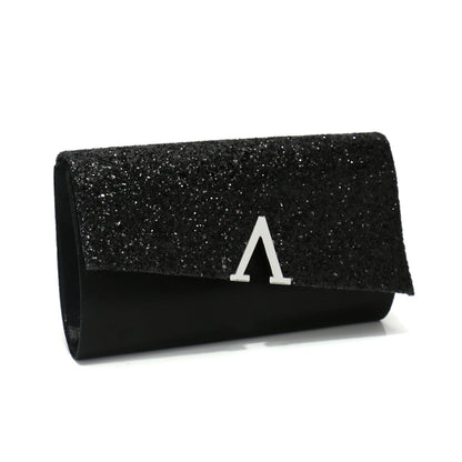 Borsa Clutch Rigida Glitter con Chiusura Geometrica