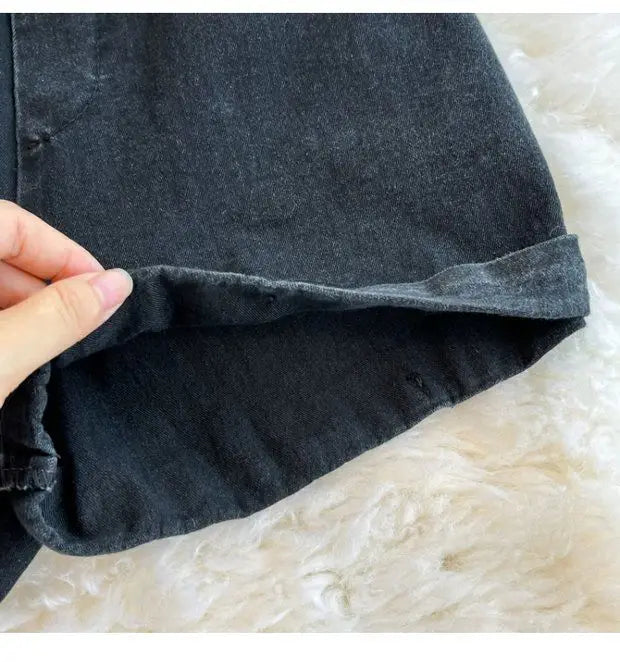 Tuta Corta in Denim Nero con Bustiér e Cintura