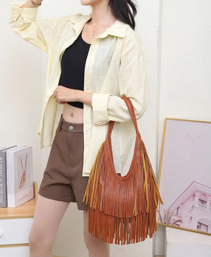 Borsa a Tracolla con Frange in Stile Boho-Chic