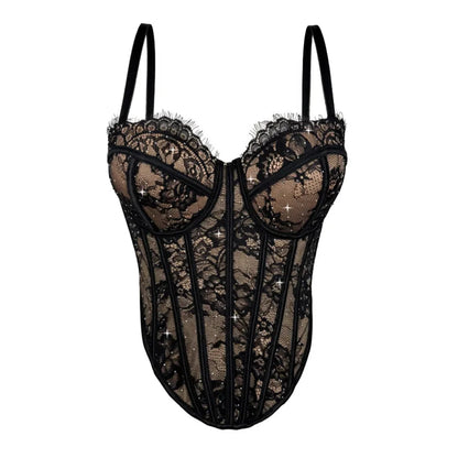 Body Corsetto Nero con Strass e Brillantini