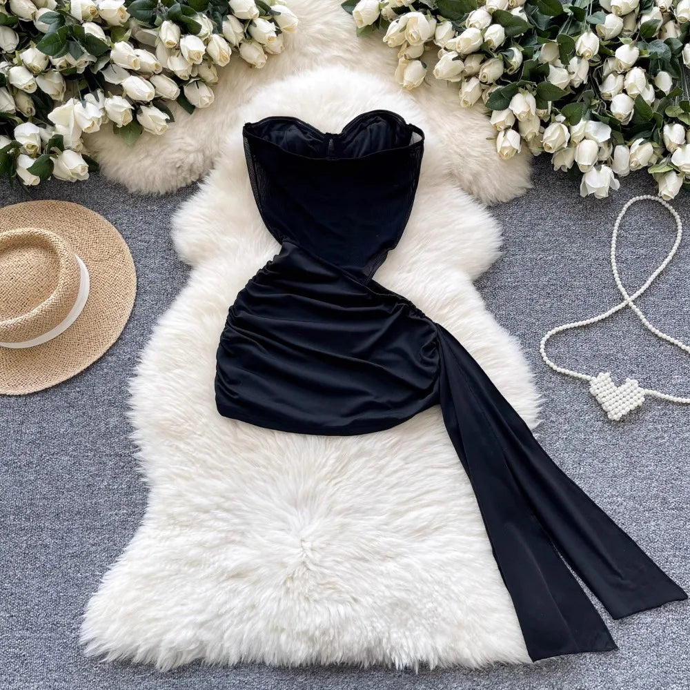 Abito Americano Sexy Nero con Top a Tubino e Cut-out Vita