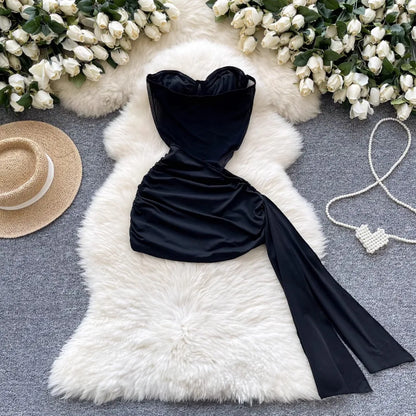 Abito Americano Sexy Nero con Top a Tubino e Cut-out Vita