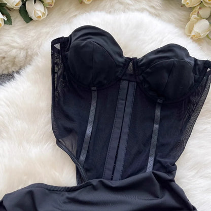 Abito Americano Sexy Nero con Top a Tubino e Cut-out Vita