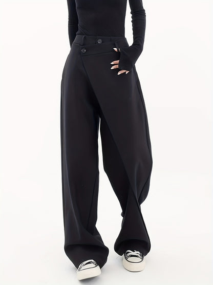 Pantaloni Donna a Gamba Larga con Chiusura Asimmetrica