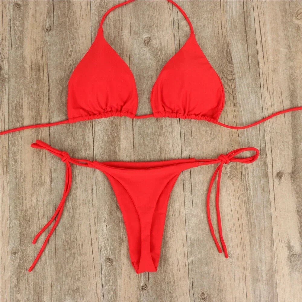 Bikini a Triangolo in Tessuto a Costine - Rosboutiquechic