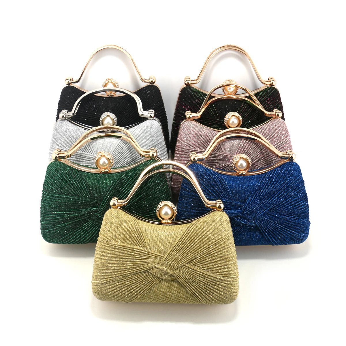 Borsa Clutch da Cerimonia Plissettata con Manico Dorato - Rosboutiquechic
