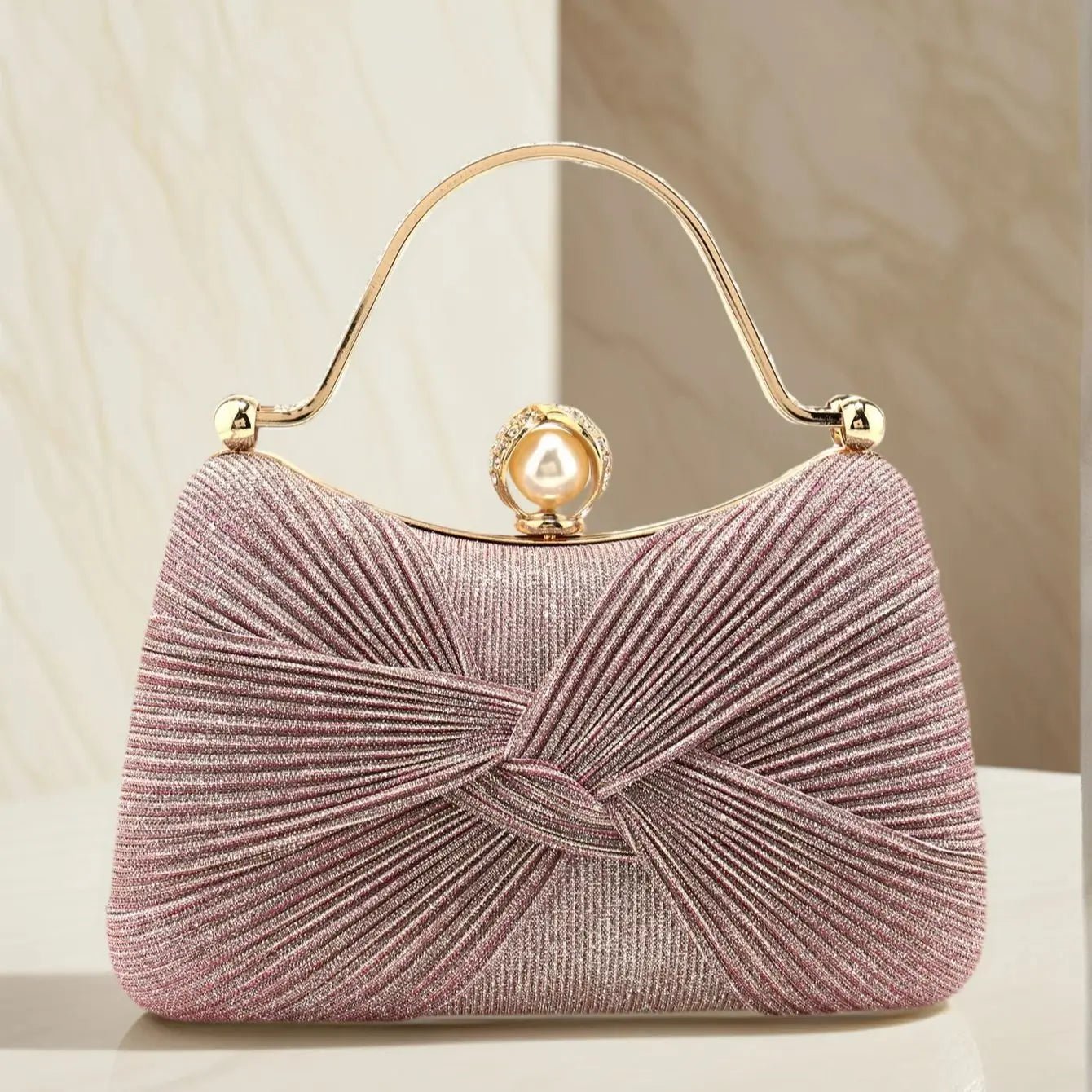 Borsa Clutch da Cerimonia Plissettata con Manico Dorato - Rosboutiquechic