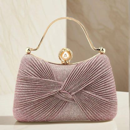Borsa Clutch da Cerimonia Plissettata con Manico Dorato - Rosboutiquechic