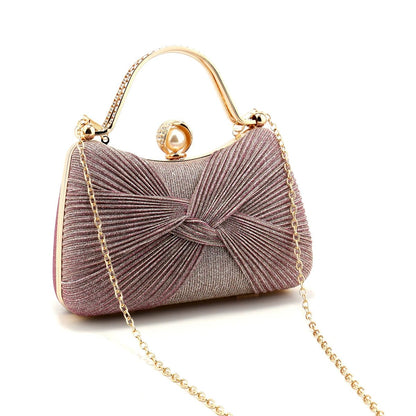 Borsa Clutch da Cerimonia Plissettata con Manico Dorato - Rosboutiquechic