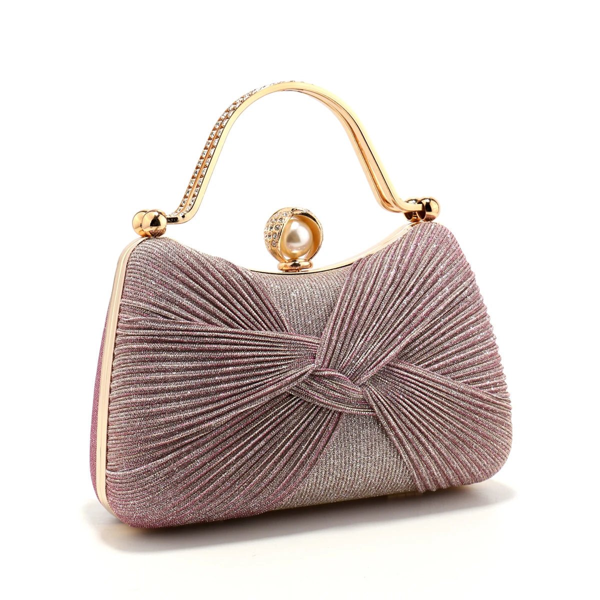 Borsa Clutch da Cerimonia Plissettata con Manico Dorato - Rosboutiquechic