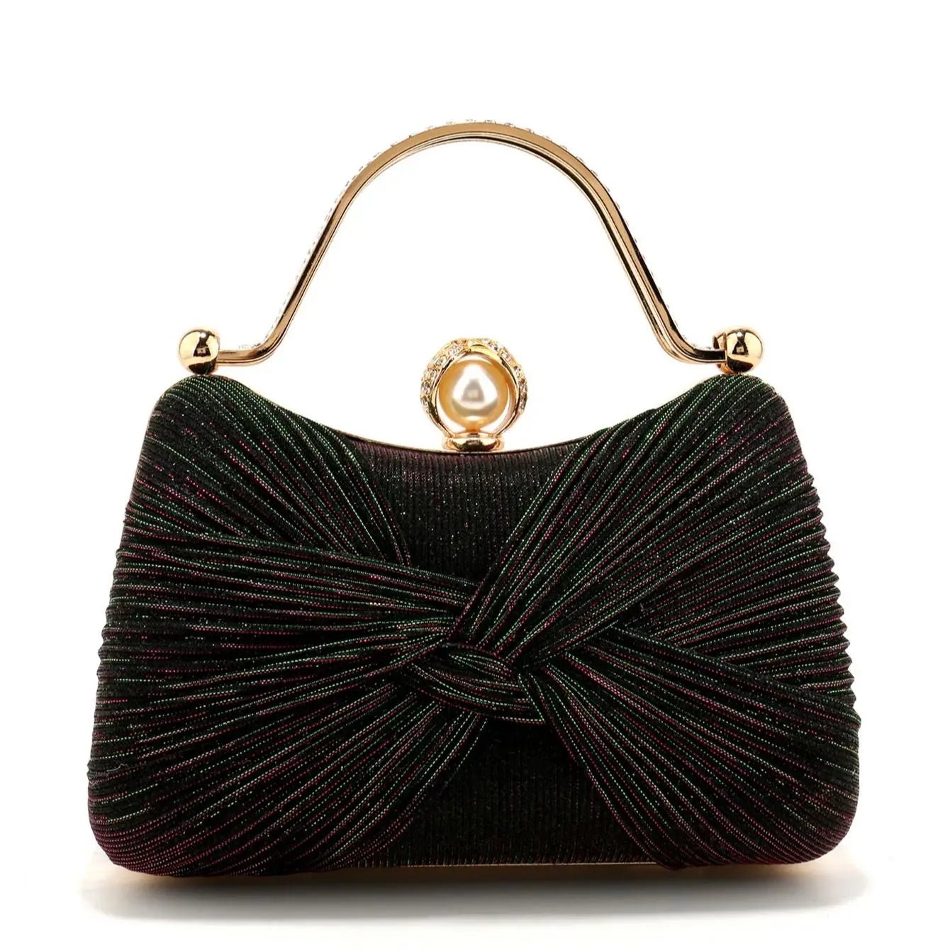 Borsa Clutch da Cerimonia Plissettata con Manico Dorato - Rosboutiquechic