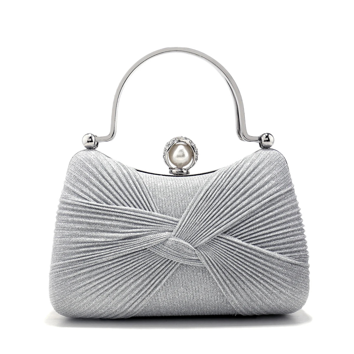 Borsa Clutch da Cerimonia Plissettata con Manico Dorato - Rosboutiquechic