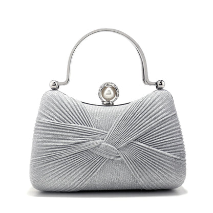 Borsa Clutch da Cerimonia Plissettata con Manico Dorato - Rosboutiquechic