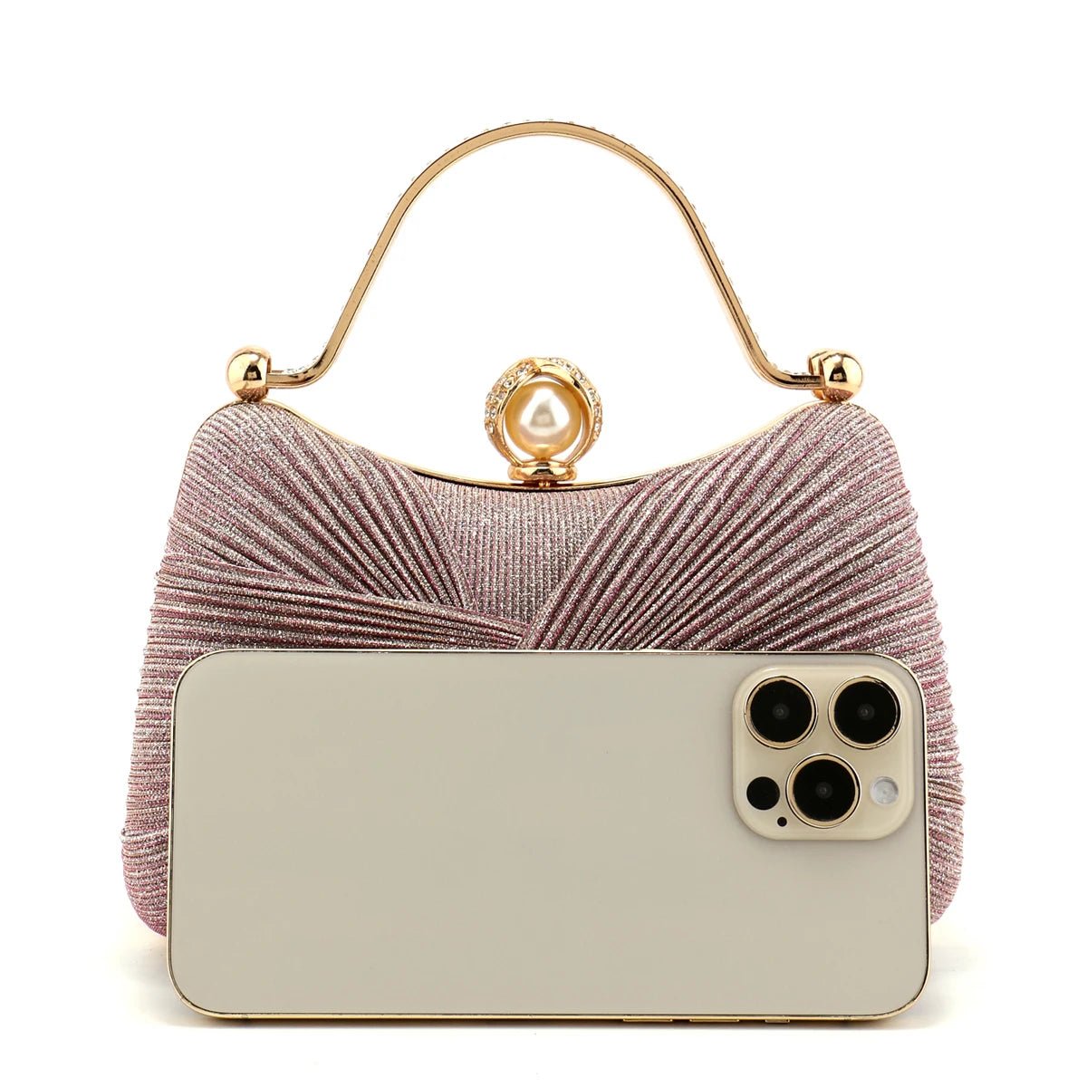 Borsa Clutch da Cerimonia Plissettata con Manico Dorato - Rosboutiquechic