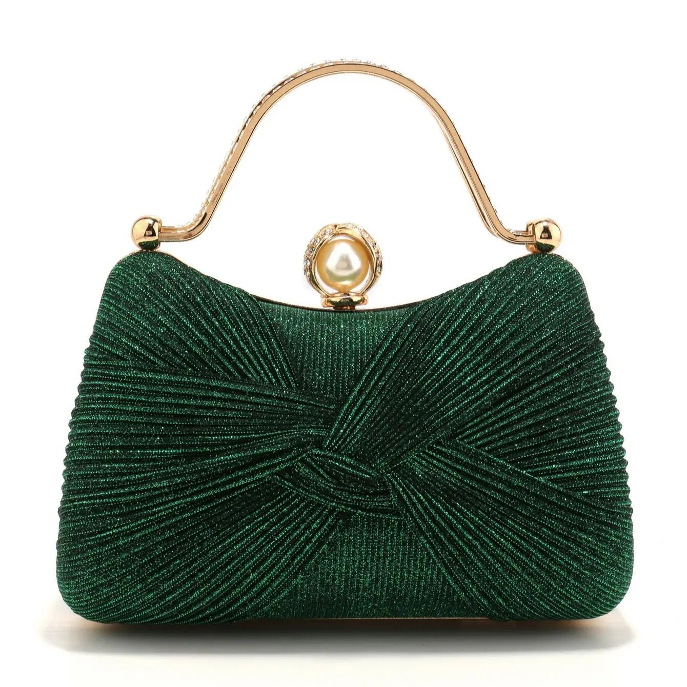 Borsa Clutch da Cerimonia Plissettata con Manico Dorato - Rosboutiquechic
