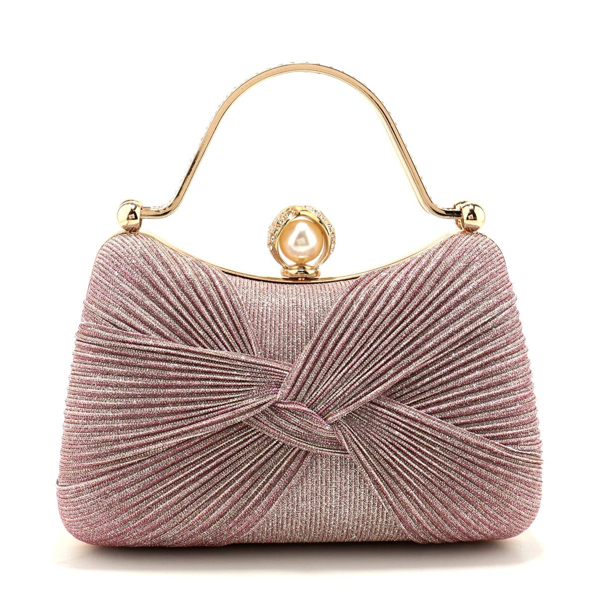 Borsa Clutch da Cerimonia Plissettata con Manico Dorato - Rosboutiquechic