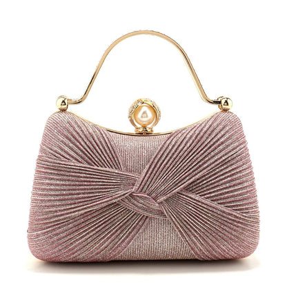 Borsa Clutch da Cerimonia Plissettata con Manico Dorato - Rosboutiquechic