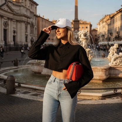 Camicia Corta Donna Crop Top in Cotone Slim Fit - Rosboutiquechic