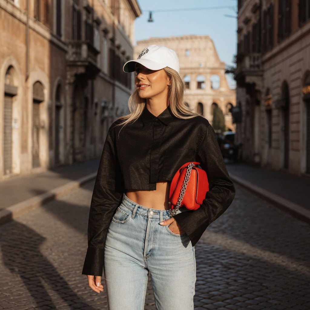 Camicia Corta Donna Crop Top in Cotone Slim Fit - Rosboutiquechic