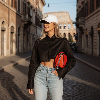 Camicia Corta Donna Crop Top in Cotone Slim Fit - Rosboutiquechic