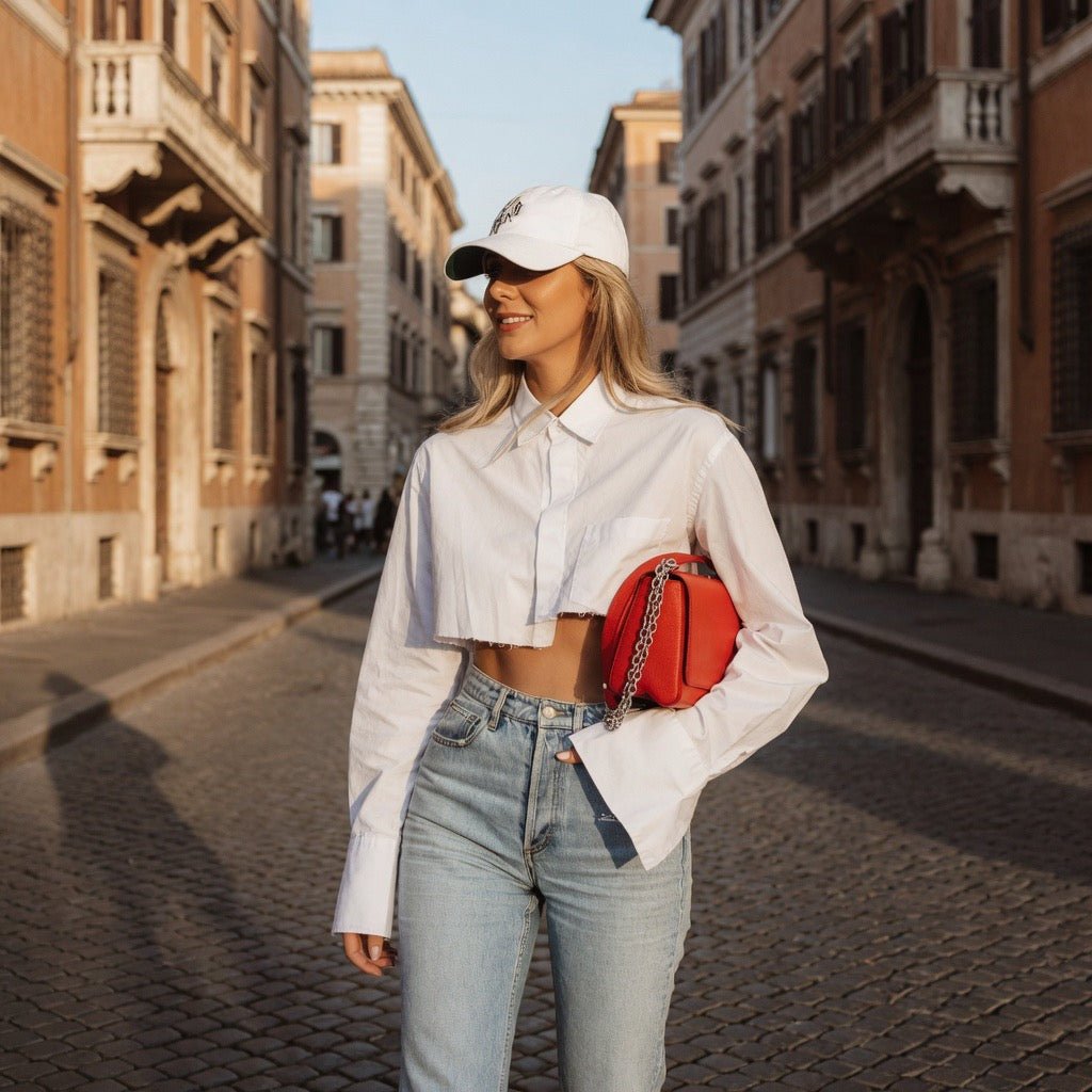 Camicia Corta Donna Crop Top in Cotone Slim Fit - Rosboutiquechic