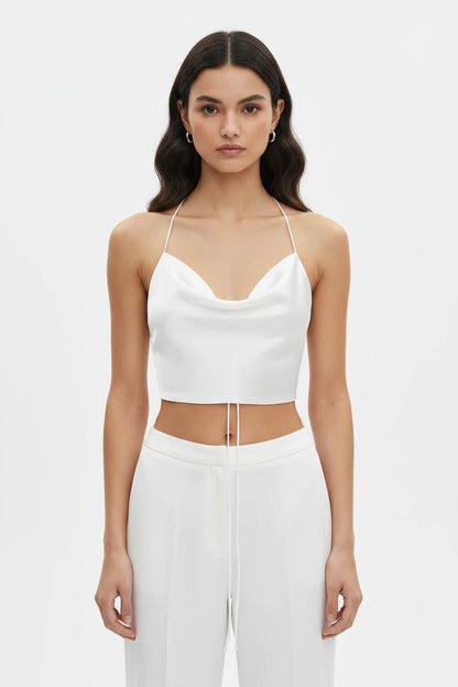 Crop Top in Satin con Spalline a Catenella Oro - Rosboutiquechic