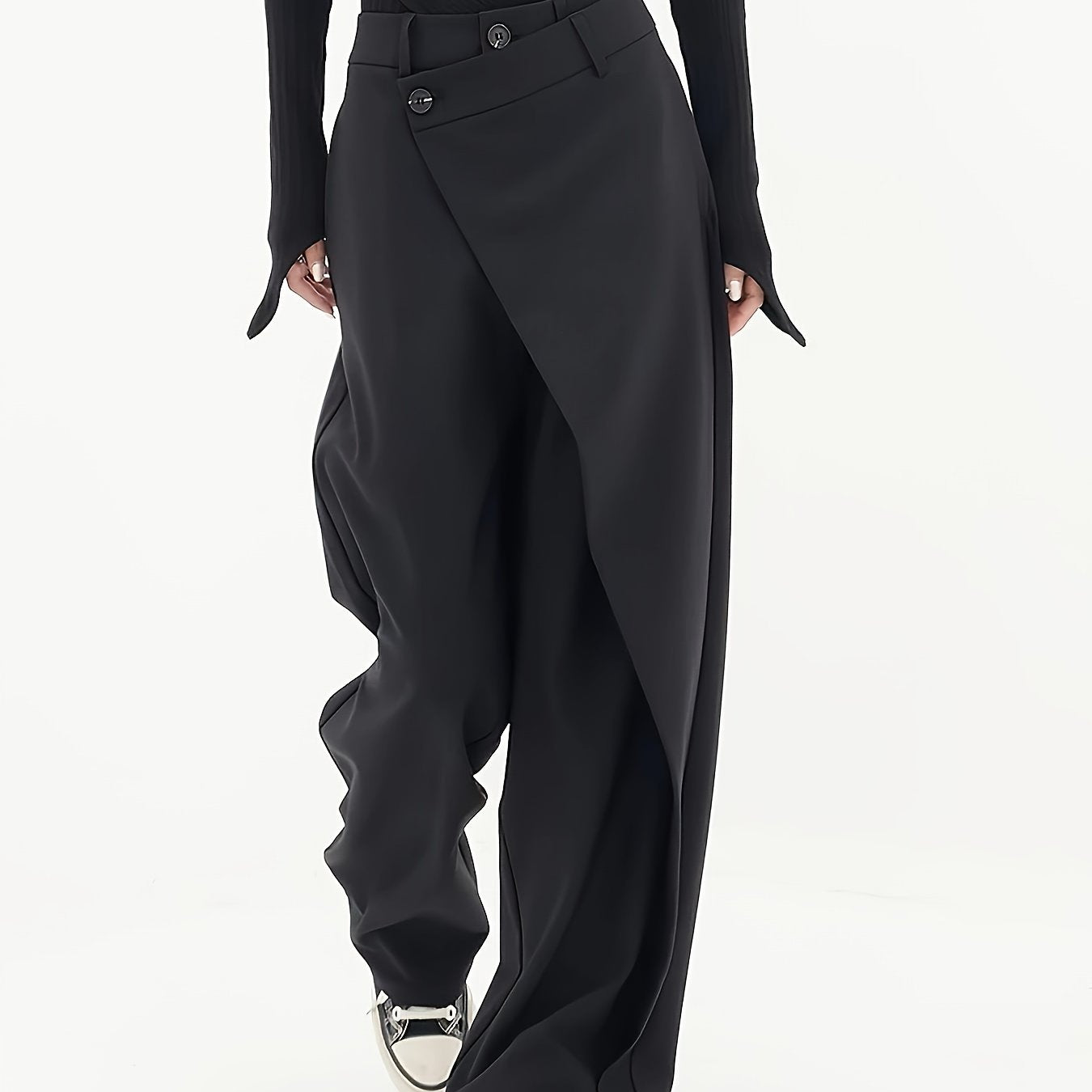 Pantaloni Donna a Gamba Larga con Chiusura Asimmetrica
