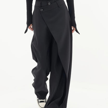 Pantaloni Donna a Gamba Larga con Chiusura Asimmetrica