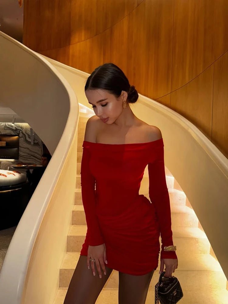 Mini Abito Rosso Off - the - Shoulder - Rosboutiquechic