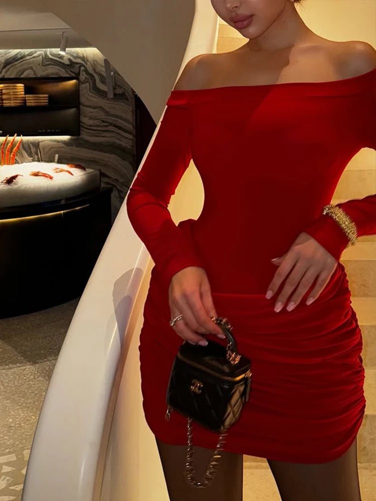 Mini Abito Rosso Off - the - Shoulder - Rosboutiquechic