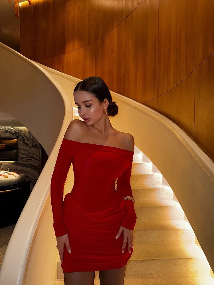 Mini Abito Rosso Off - the - Shoulder - Rosboutiquechic