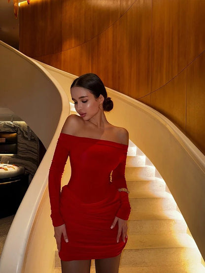 Mini Abito Rosso Off - the - Shoulder - Rosboutiquechic
