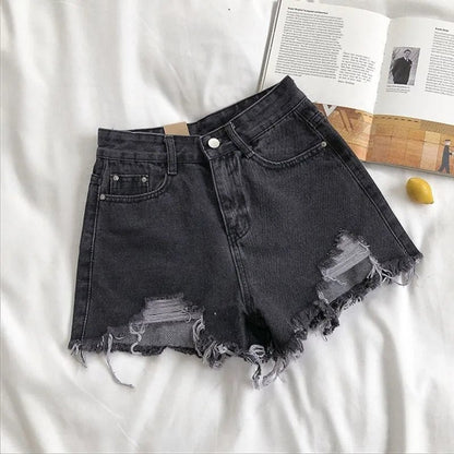 Pantaloncini Jeans Vita Alta Strappati - Shorts Denim Distressed in Vari Colori - Rosboutiquechic