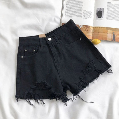 Pantaloncini Jeans Vita Alta Strappati - Shorts Denim Distressed in Vari Colori - Rosboutiquechic
