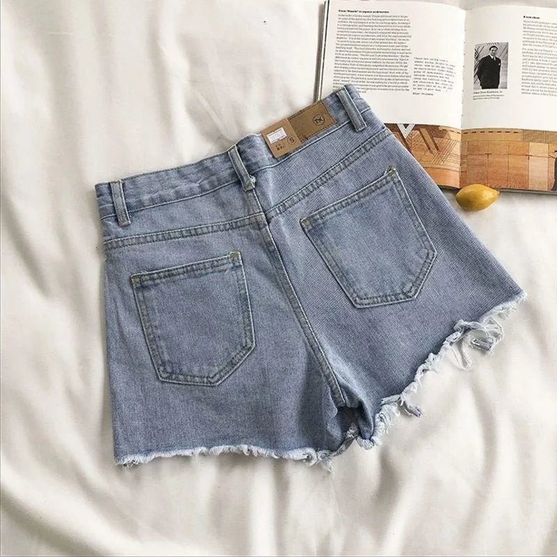 Pantaloncini Jeans Vita Alta Strappati - Shorts Denim Distressed in Vari Colori - Rosboutiquechic