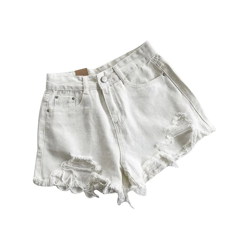 Pantaloncini Jeans Vita Alta Strappati - Shorts Denim Distressed in Vari Colori - Rosboutiquechic